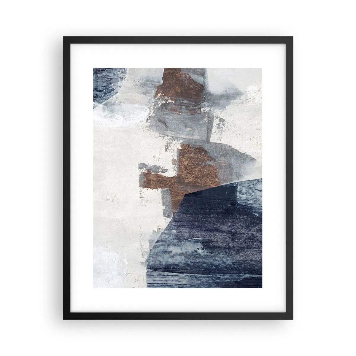 Affisch i svart ram - Blåbruna former - 40x50 cm