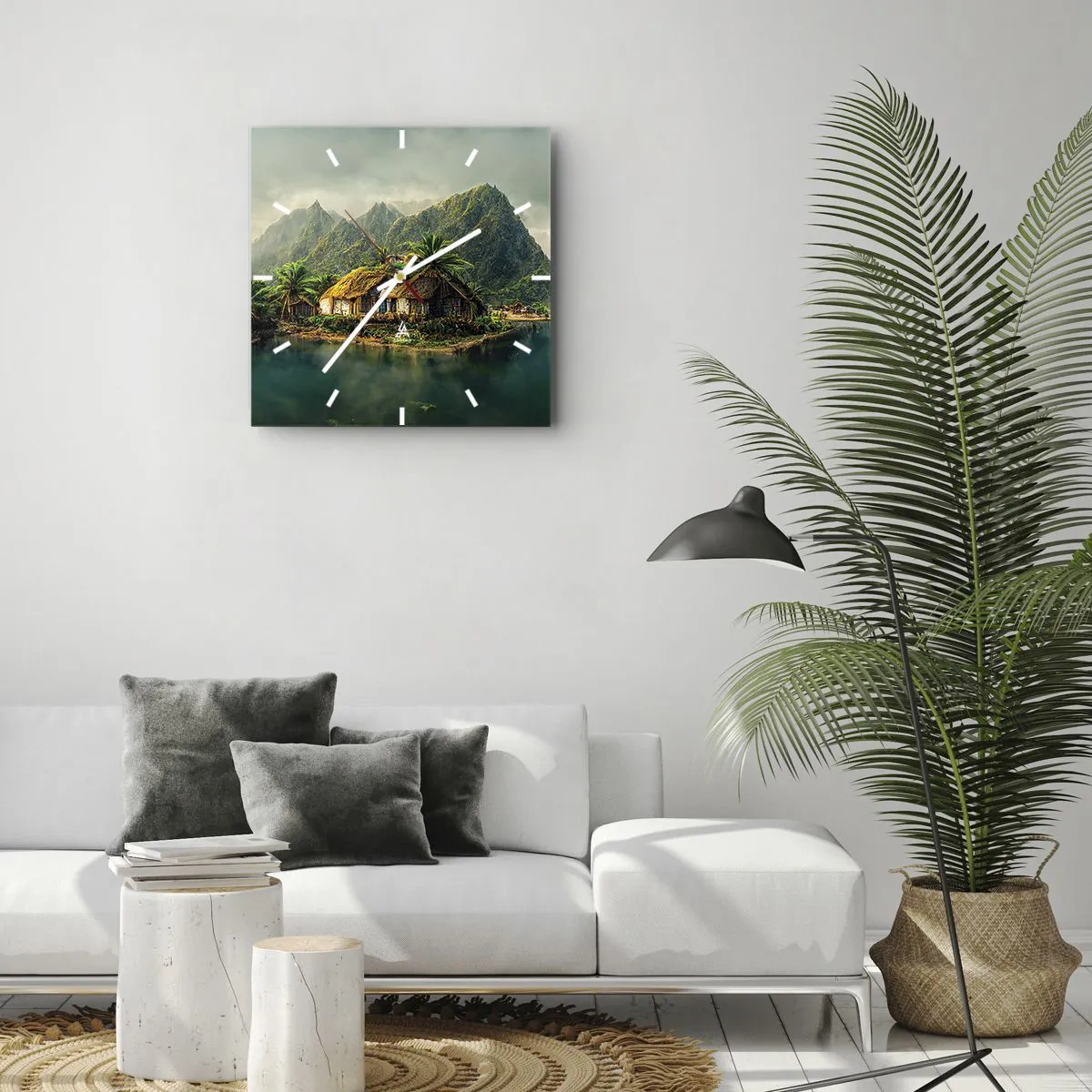 Väggklocka - Klocka på glas - Tropiskt paradis - 30x30 cm