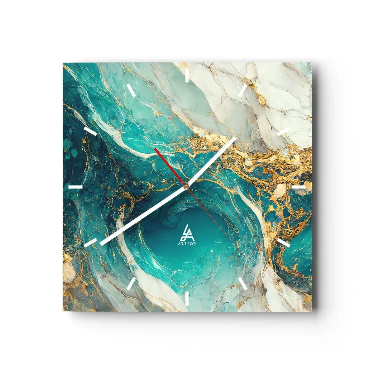 Väggklocka - Klocka på glas - En komposition med guldådror - 30x30 cm