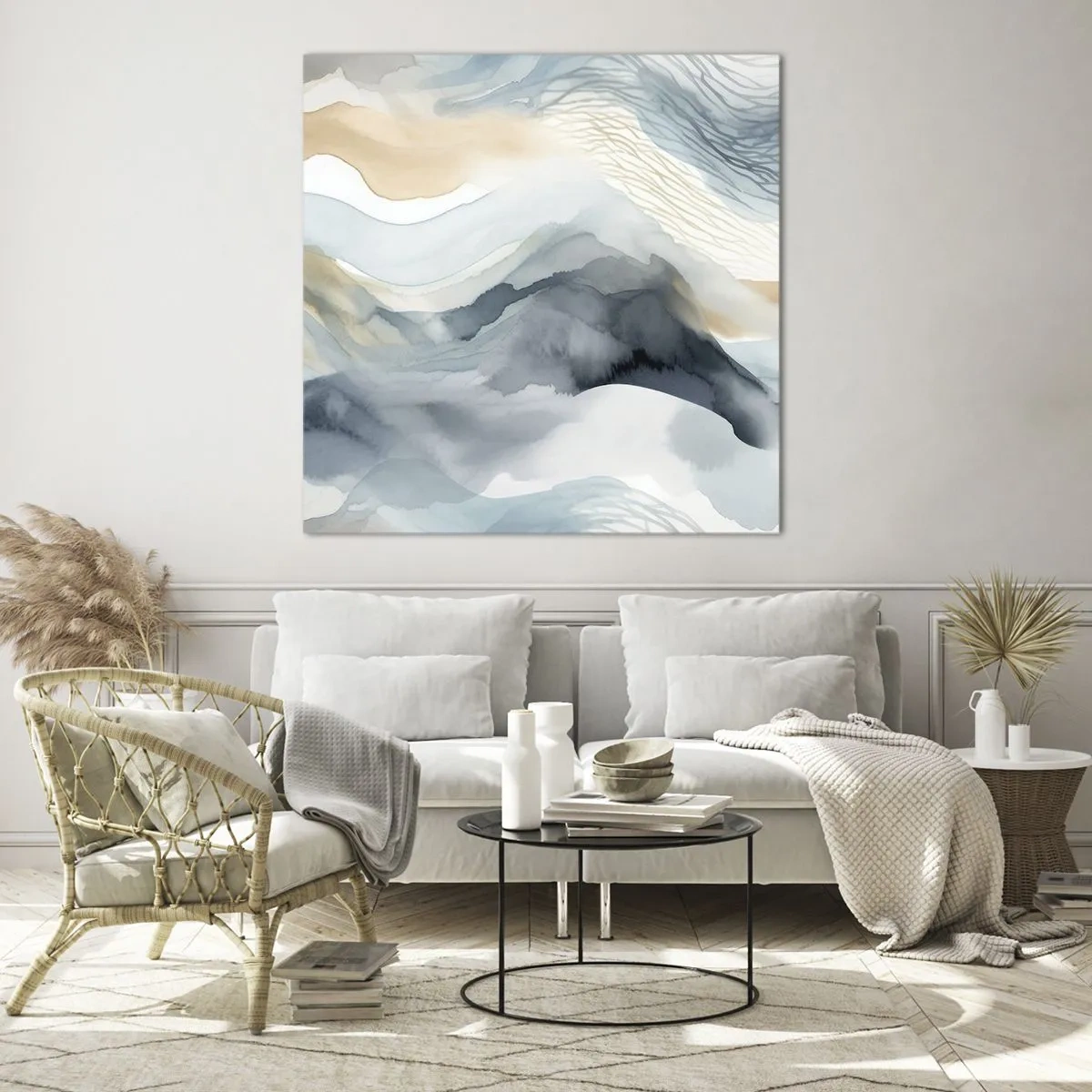 Glastavla - Bild på glas - Snöig och dimmig abstraktion - 70x70 cm