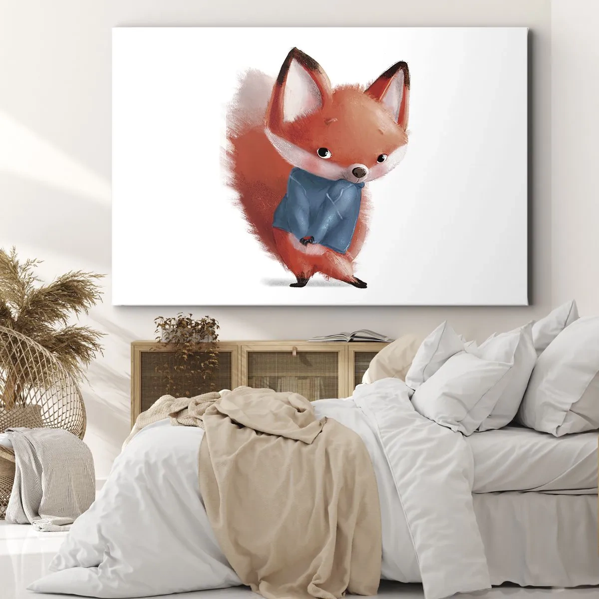 Canvastavla - Bild på duk - En söt räv i en blå kostym - 70x50cm - Ser jag bra ut? - Modern väggdekoration för vardagsrum och sovrum ARTTOR