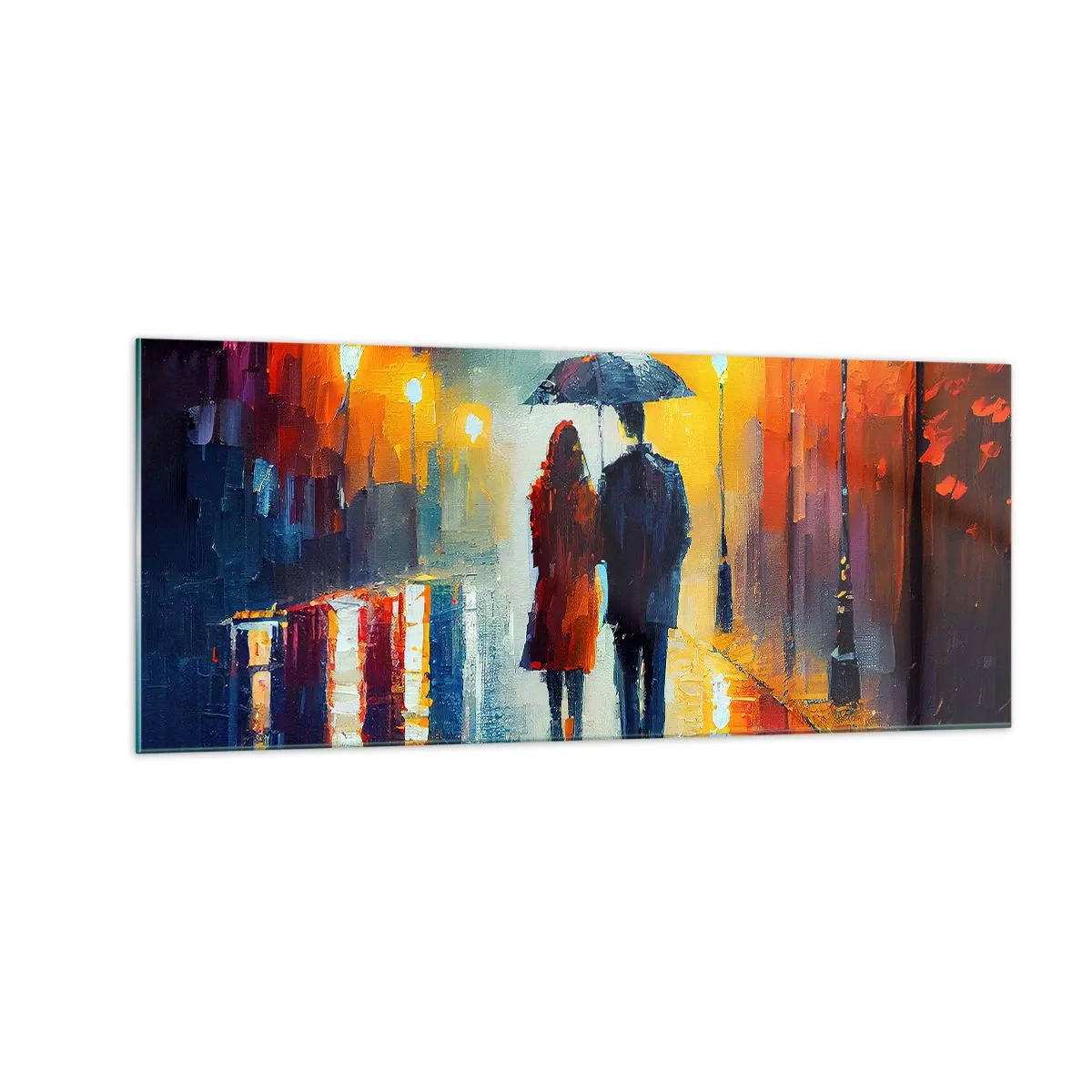Glastavla - Bild på glas - Tillsammans - en färgglad natt - 100x40 cm