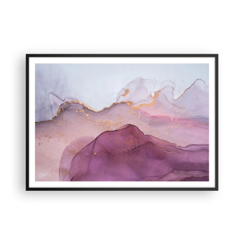 Affisch i svart ram - Lila och violett vågor - 100x70 cm
