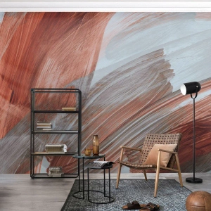 Fototapet Standard Eco - Dynamiska penseldrag i nyanser av rött och grått. - 100x70cm - Höst- och blåsig abstraktion - Modern väggdekoration för vardagsrum och sovrum ARTTOR