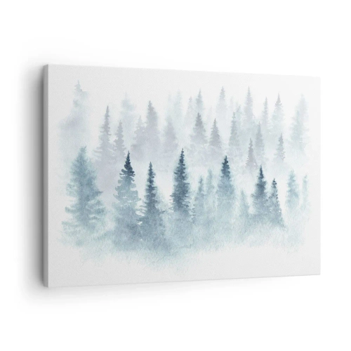 Canvastavla - Bild på duk - Barrskogar badade i en delikat dimma - 70x50cm - Insvepta i dimma - Modern väggdekoration för vardagsrum och sovrum ARTTOR