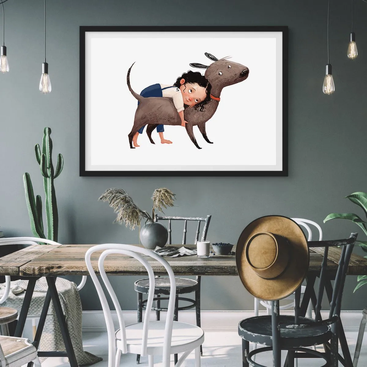 Affisch i svart ram - Bästa vänner - 100x70 cm