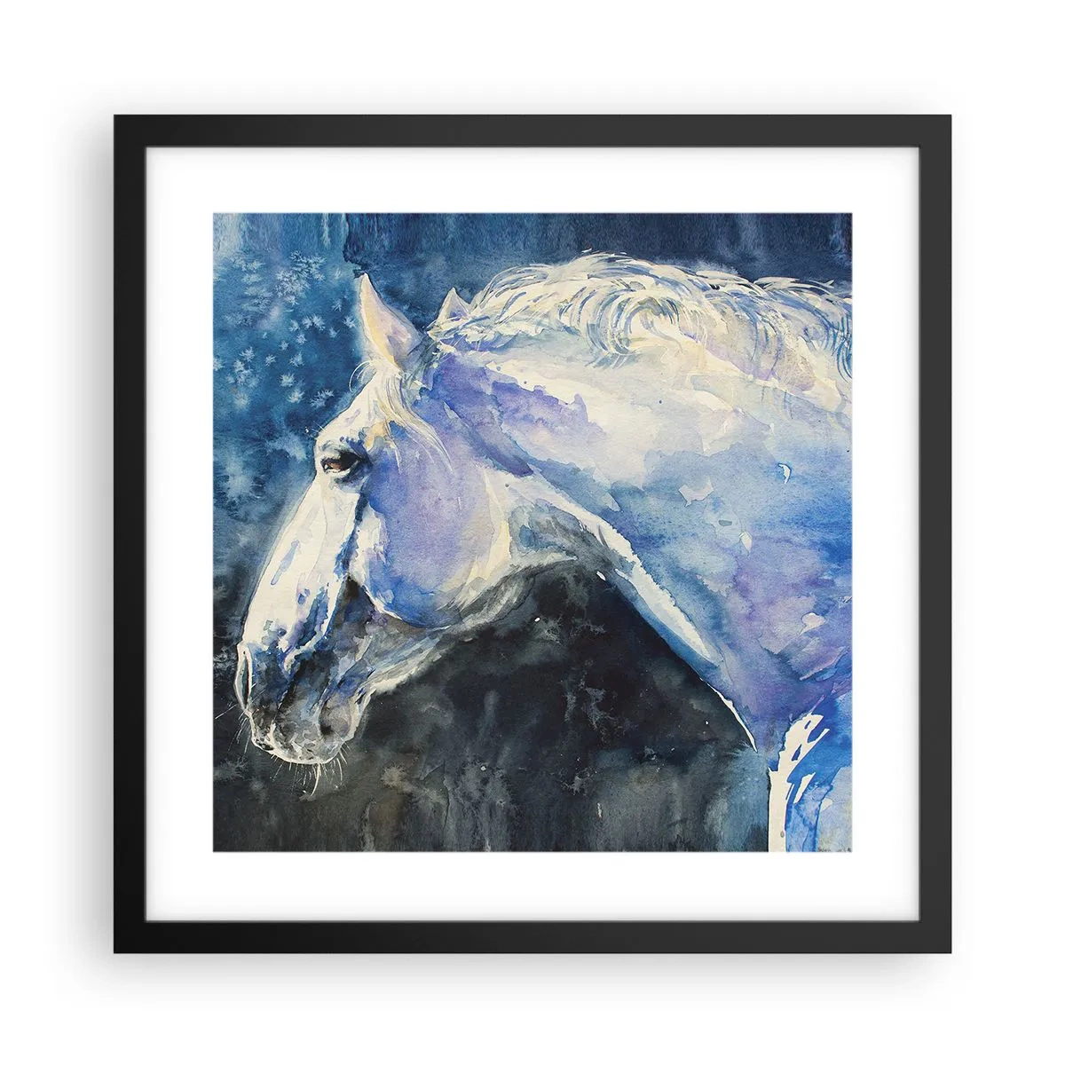 Affisch i svart ram - Porträtt i blått sken - 40x40 cm