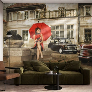 Fototapet Premium Sand - Sentimental miniresa - Kvinna, Arkitektur, Bil - 100x70 cm