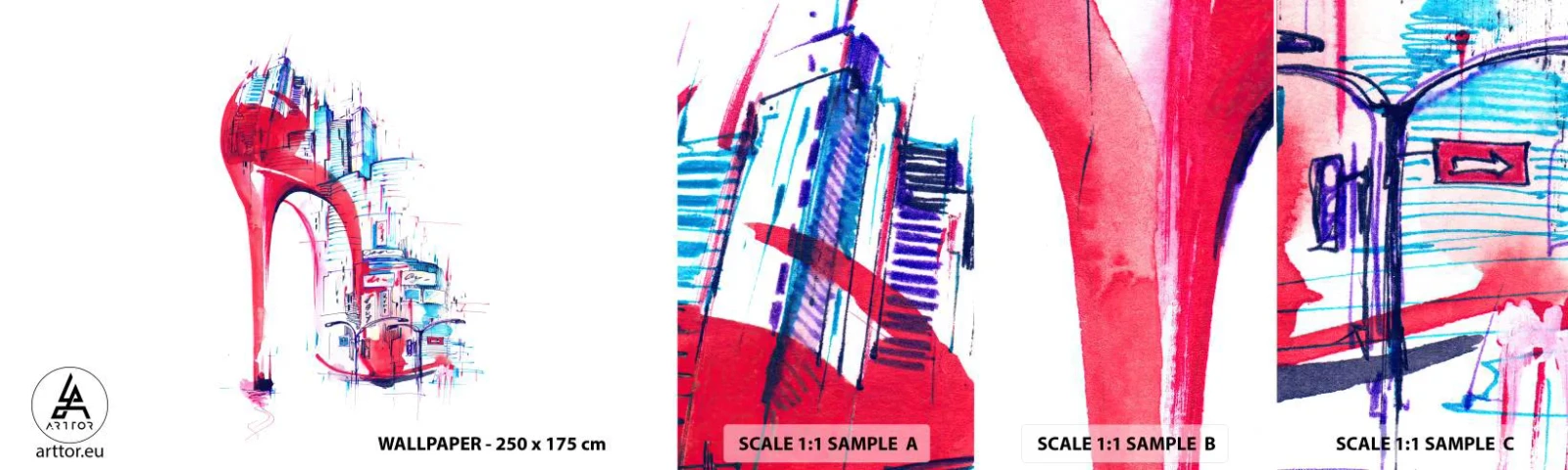Fototapet Prov Standard Eco - Storstadselegant - Abstraktion, Arkitektur, Kvinno skor - 100x30 cm