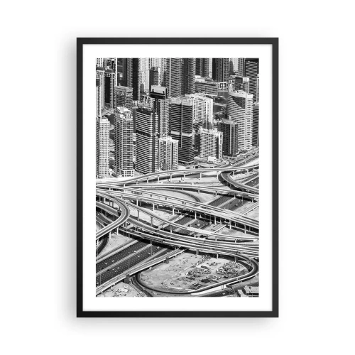 Affisch i svart ram - Stadspanorama med vägnät i svartvitt stil - 50x70cm - Dubai - en omöjlig stad - Modern väggdekoration för vardagsrum och sovrum ARTTOR