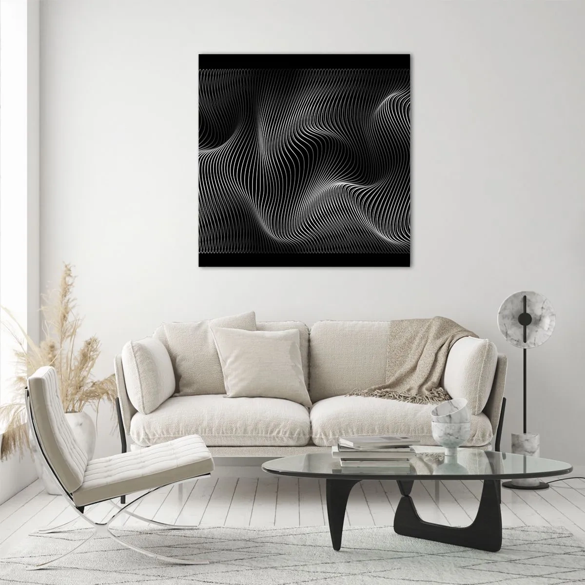 Glastavla - Bild på glas - Ljusets dans i rymden - 50x50 cm