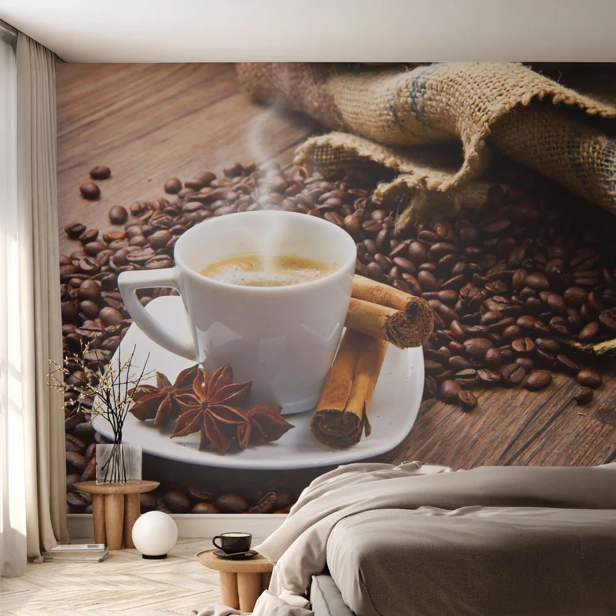 Fototapet Premium Sand - Rotsmak och -arom - Gastronomi, Kaffe, Kanel - 100x70 cm