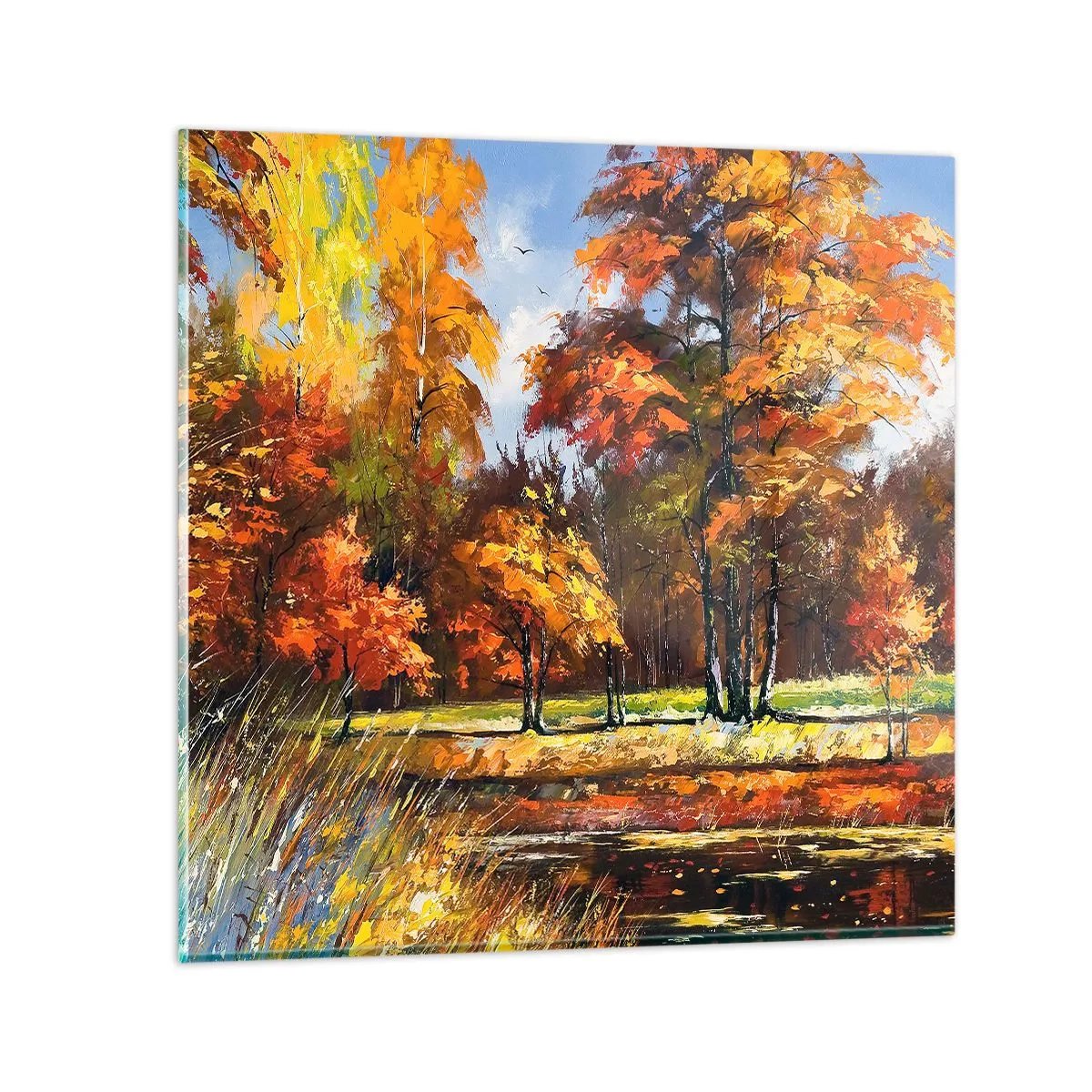 Glastavla - Bild på glas - Landskap i guld och brons - 70x70 cm