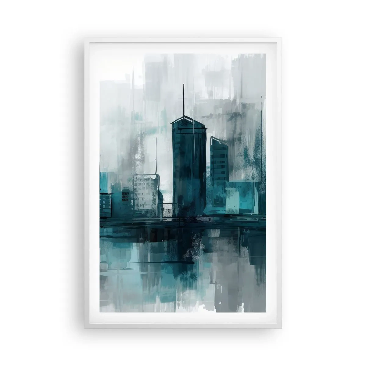 Affisch i vit ram - Regnfärgad stad - 61x91 cm