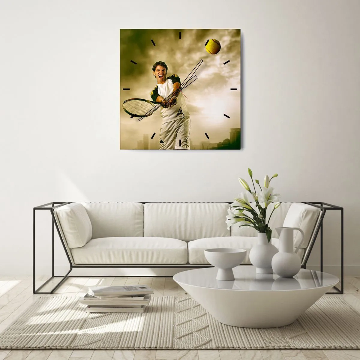 Väggklocka - Klocka på glas - Energi och glädje - 30x30 cm