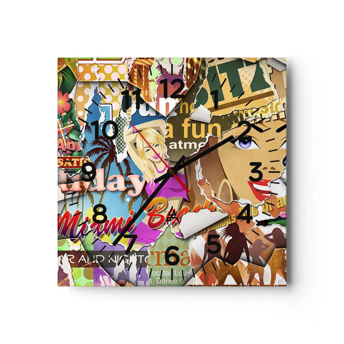 Väggklocka - Klocka på glas - Sommarens återblickar - 30x30 cm