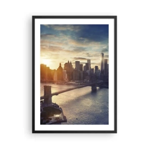 Affisch i svart ram - Utsikt över Manhattan i solnedgången med Brooklynbron - 50x70cm - Västkulturens monument - Modern väggdekoration för vardagsrum och sovrum ARTTOR