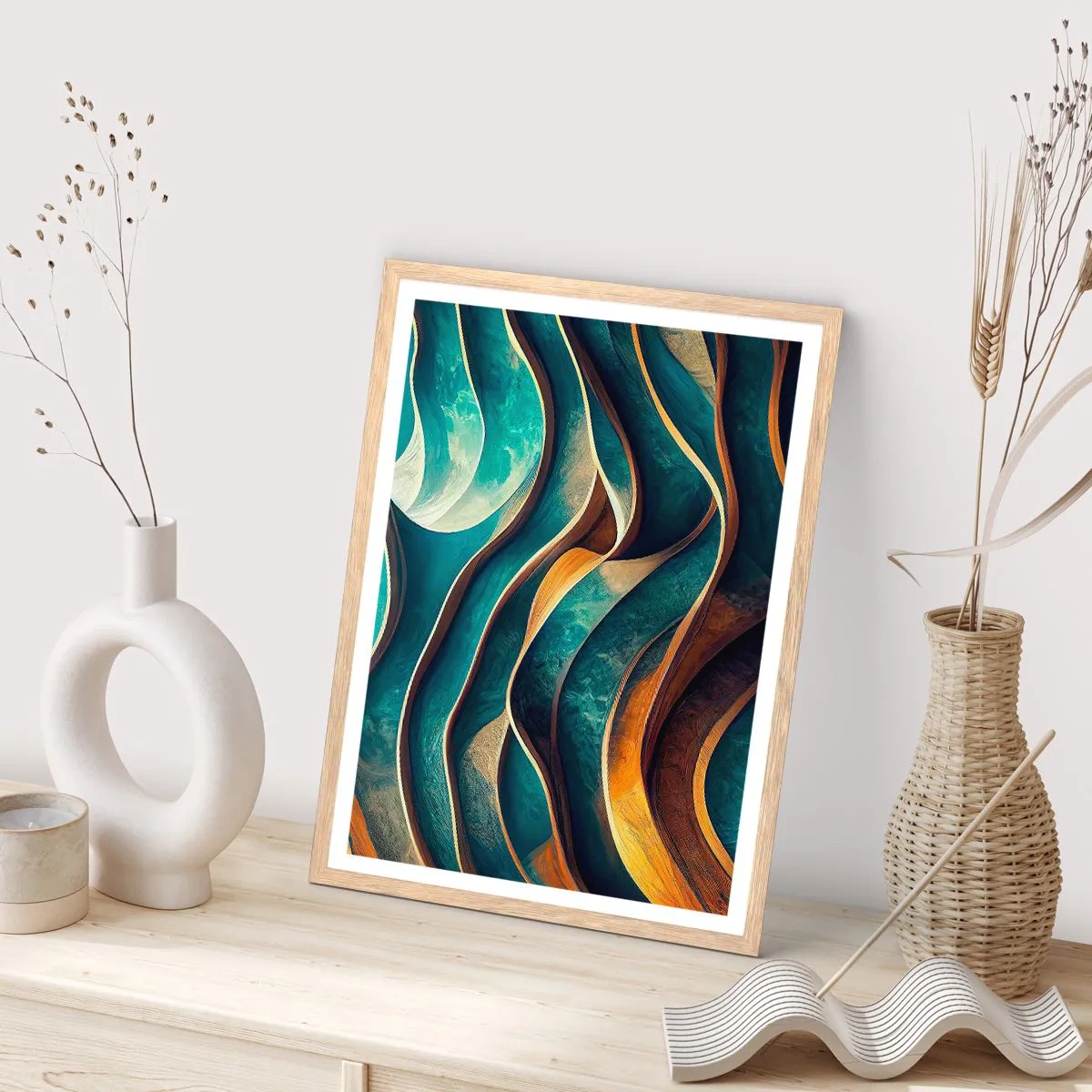 Affisch i ram av ljusek - Meandrar av blått - 50x70 cm