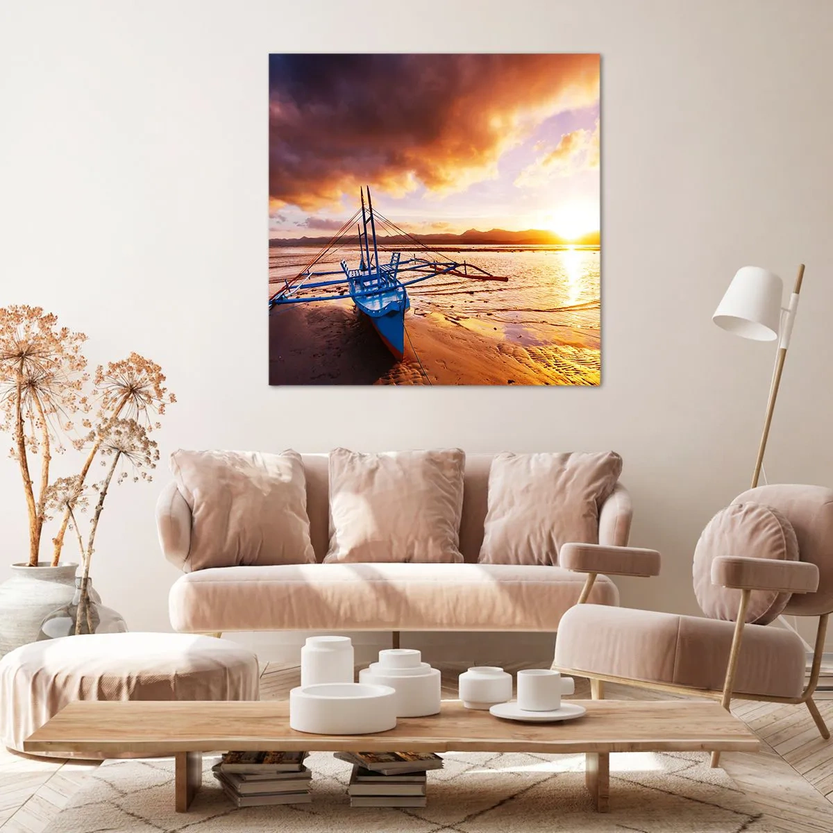 Canvastavla - Bild på duk - Lägga sig på sanden efter hela dan - 40x40 cm