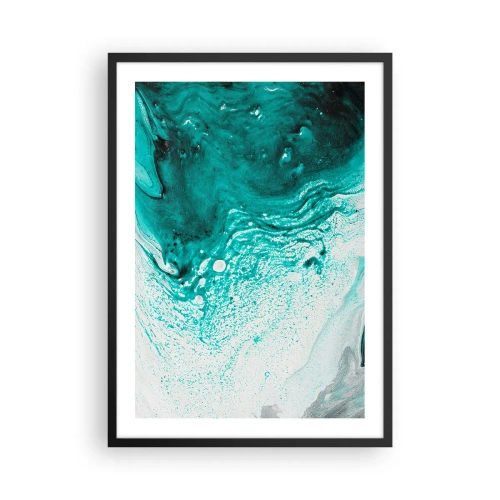 Affisch i svart ram - Abstrakt mönster i turkos och vitt - 50x70cm - Smälta sig in i vitt och turkos - Modern väggdekoration för vardagsrum och sovrum ARTTOR