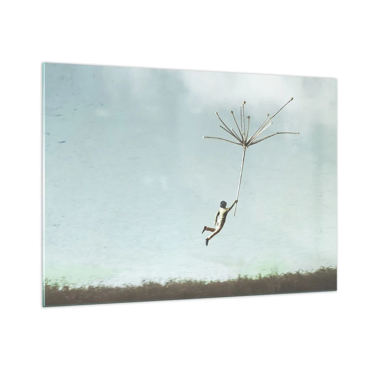 Glastavla - Bild på glas - Drakar, maskrosor, vind - 100x70 cm