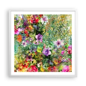 Affisch i vit ram - Ta en dopp i blommorna - 60x60 cm