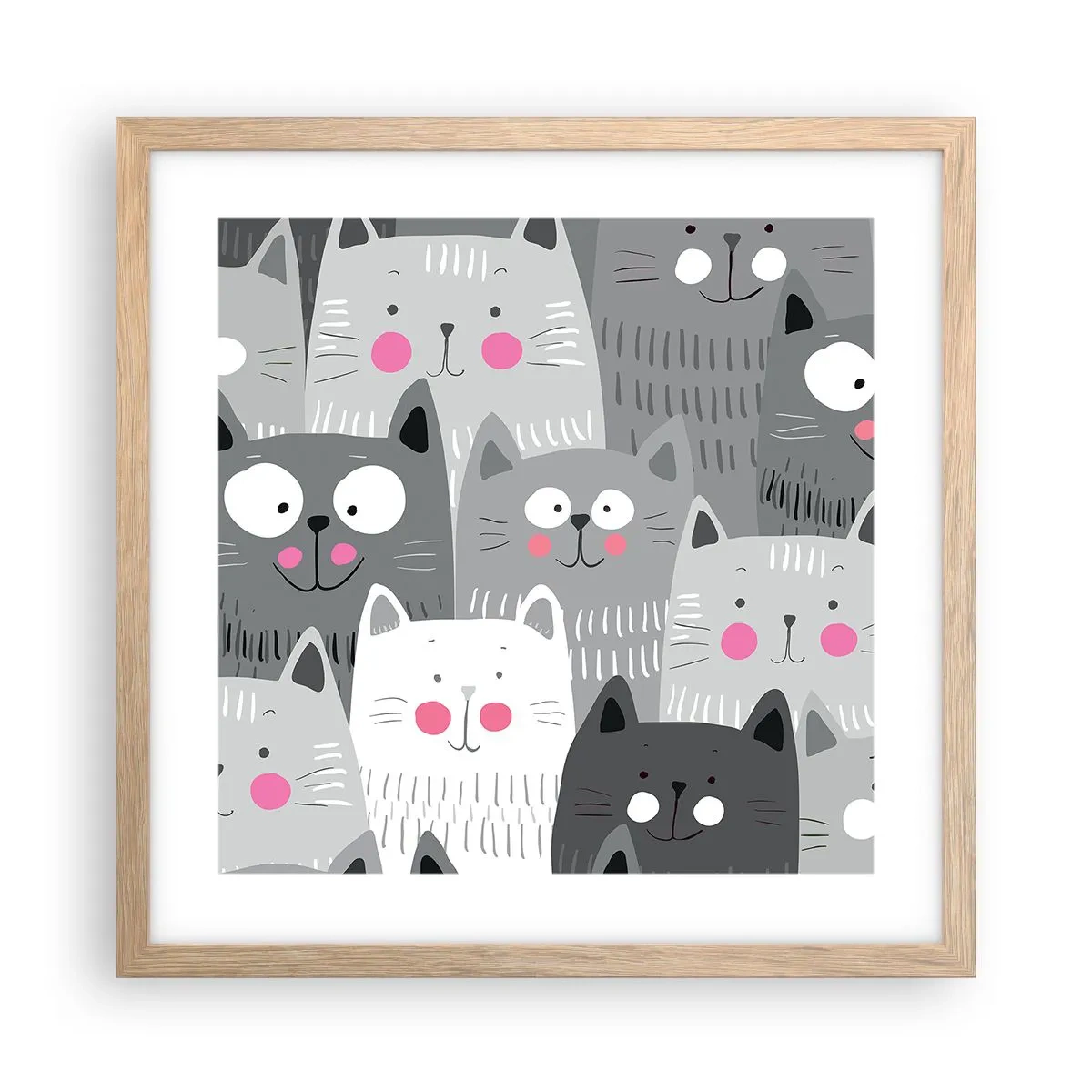 Affisch i ram av ljusek - Katternas värld - 40x40 cm
