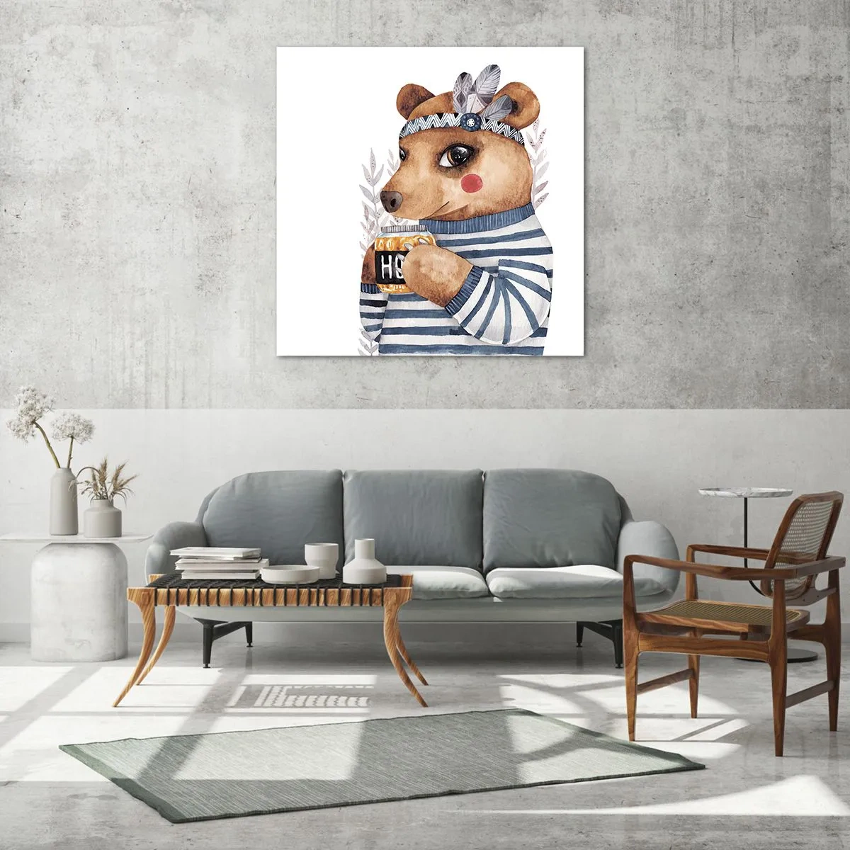 Glastavla - Bild på glas - Söt björnfru - 60x60 cm