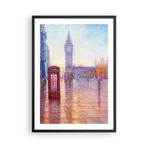 Affisch i svart ram - Big Ben och den röda telefonkiosken på en regnig dag - 50x70cm - Höstdag i London - Modern väggdekoration för vardagsrum och sovrum ARTTOR