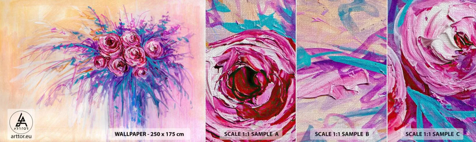 Provbit av fototapet Premium Canvas - Rosfontän - Blommor, Blombukett, Reste sig - 100x30 cm