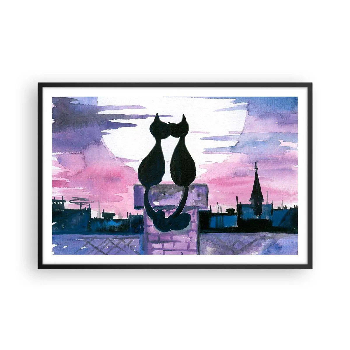 Affisch i svart ram - Rendez-vous under månen - 91x61 cm