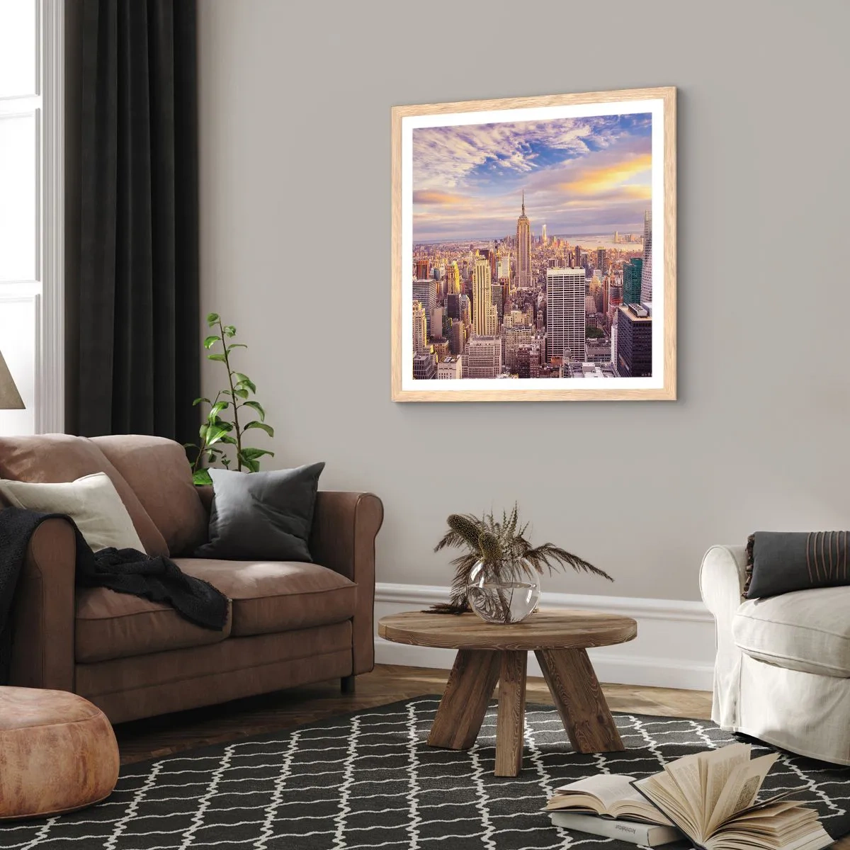 Affisch i ram av ljusek - Nå ut till molnen - 50x50 cm