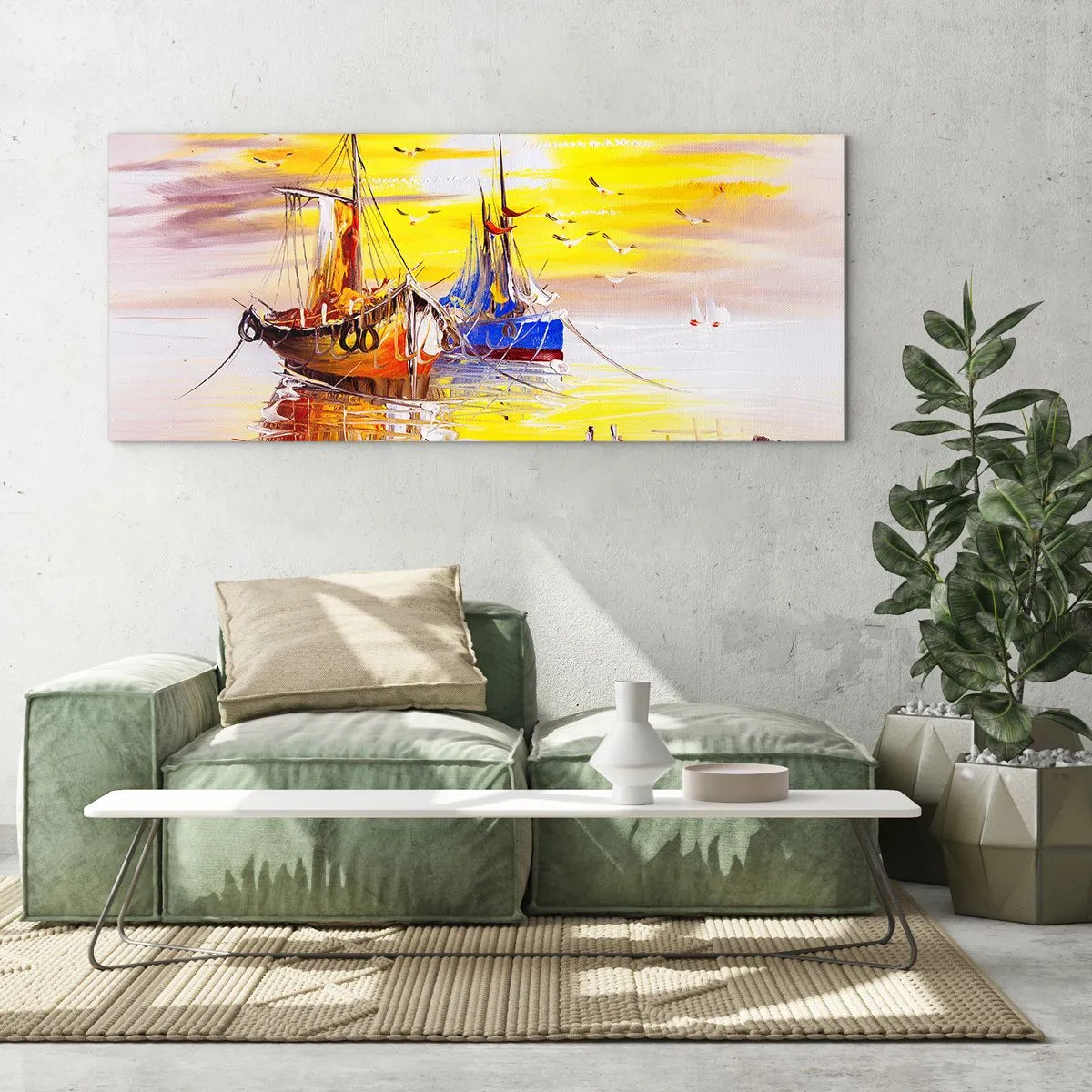 Glastavla - Bild på glas - Välförtjänt vila i hamnen - 100x40 cm
