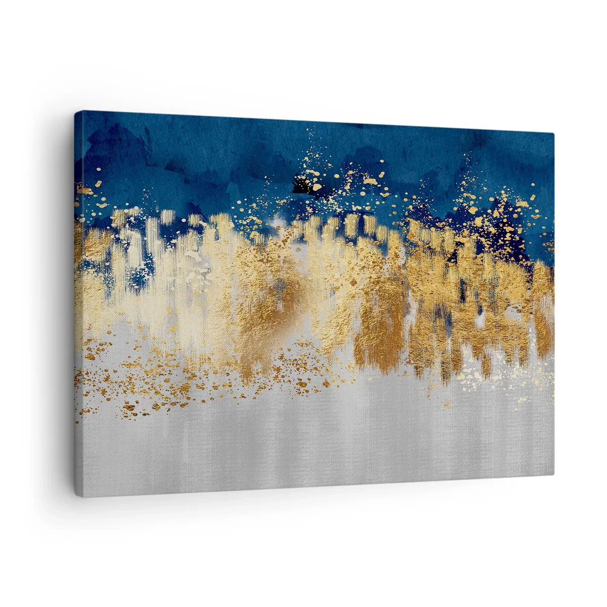 Canvastavla - Bild på duk - En abstrakt komposition i nyanser av guld och marinblått. - 70x50cm - Modern komposition med blixt - Modern väggdekoration för vardagsrum och sovrum ARTTOR