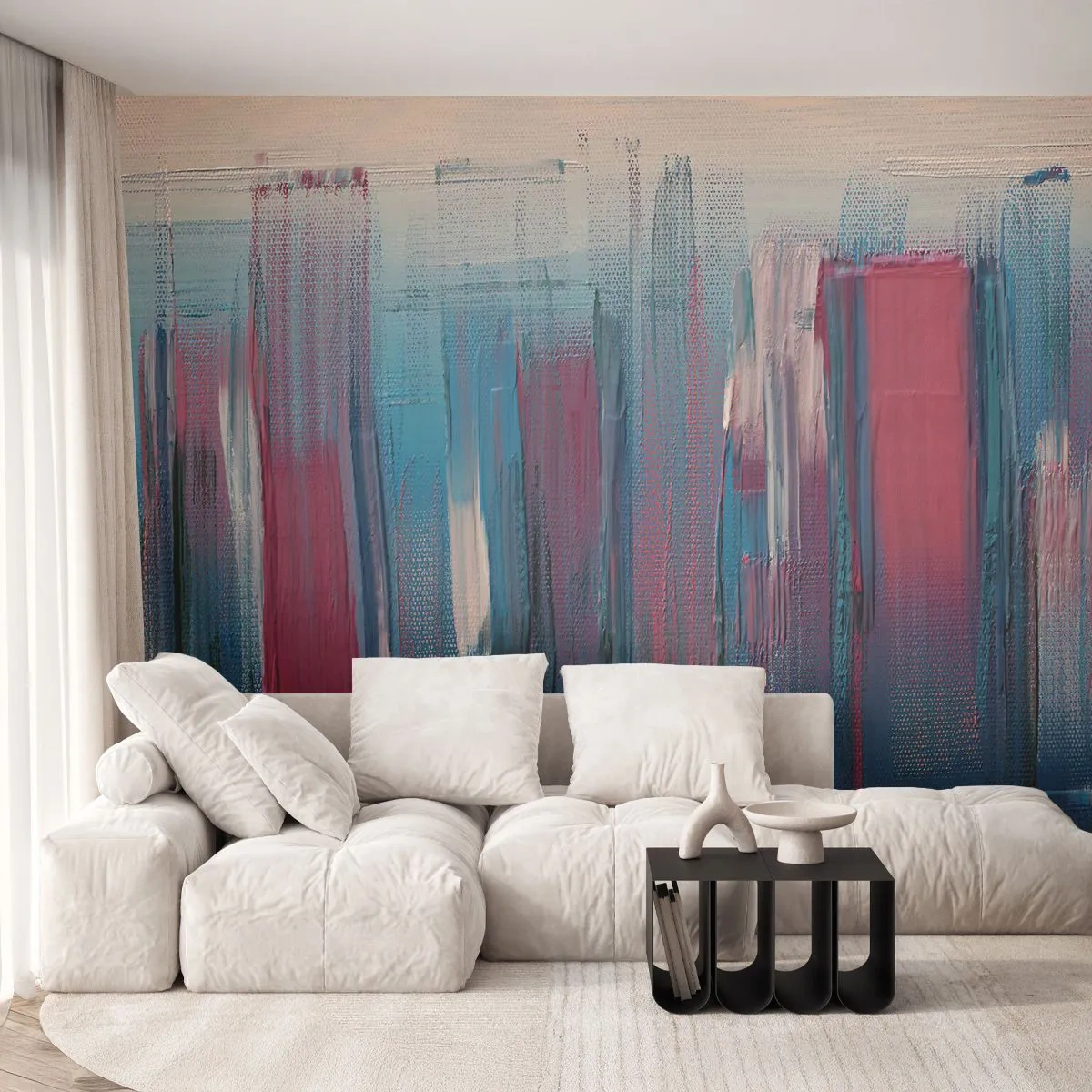 Fototapet Premium Canvas - Vertikal komposition i blått och rött - Bit, Abstraktion, Måla - 500x350 cm