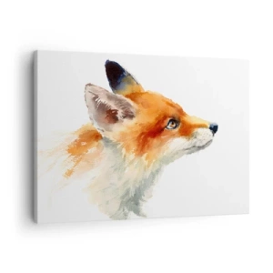 Canvastavla - Bild på duk - Röd räv i akvarellstil på en vit bakgrund - 70x50cm - Försiktighet skadar aldrig - Modern väggdekoration för vardagsrum och sovrum ARTTOR