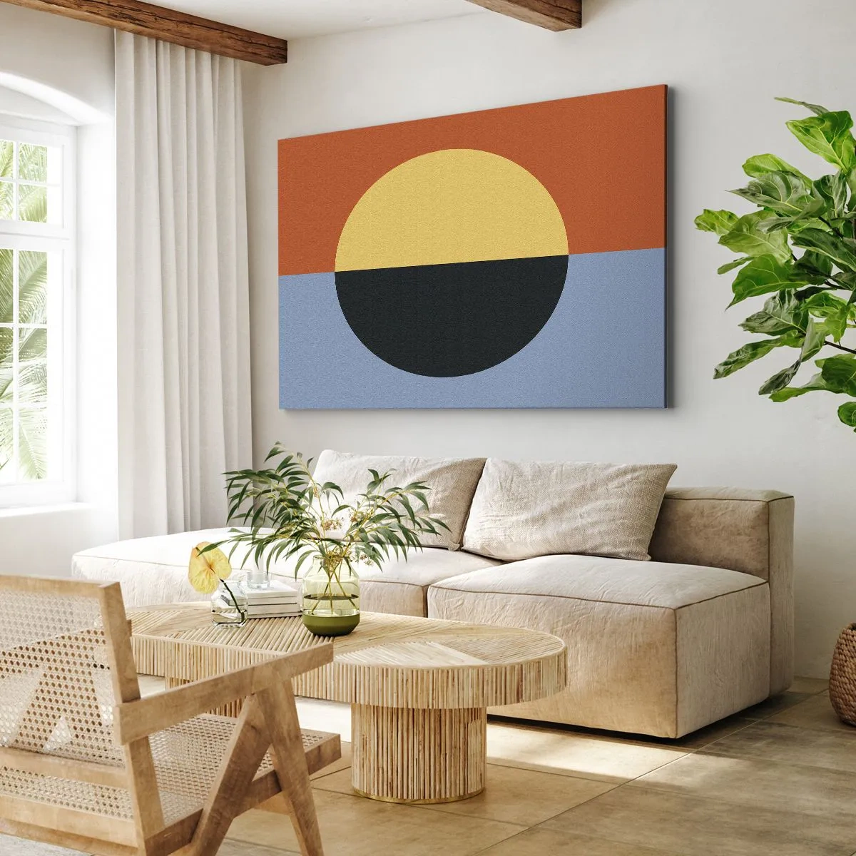 Canvastavla - Bild på duk - Geometrisk abstraktion med kontrasterande färger - 70x50cm - Komposition av värme och kyla - Modern väggdekoration för vardagsrum och sovrum ARTTOR