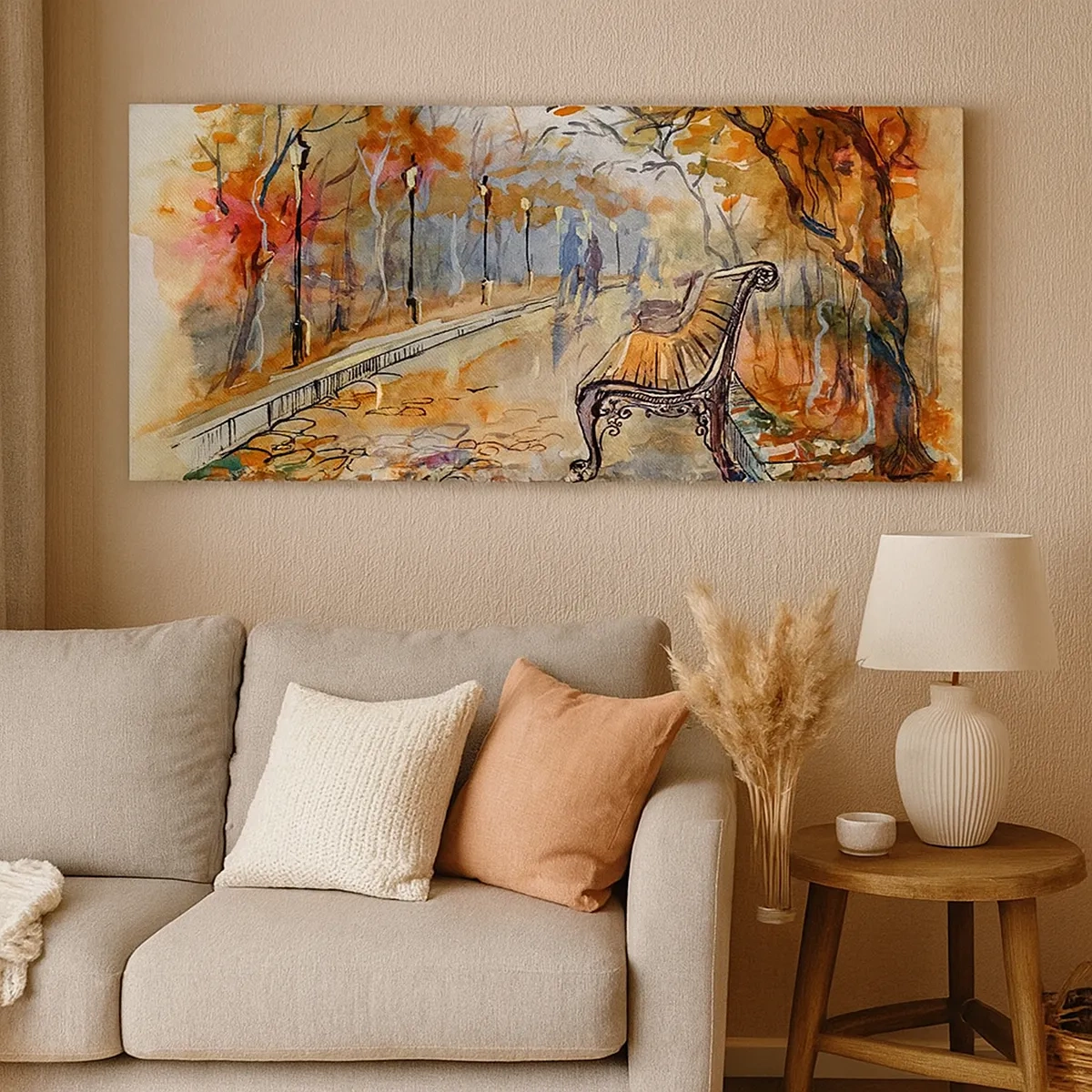 Canvastavla - Bild på duk - Vandra tillsammans mot hösten - 30x30 cm