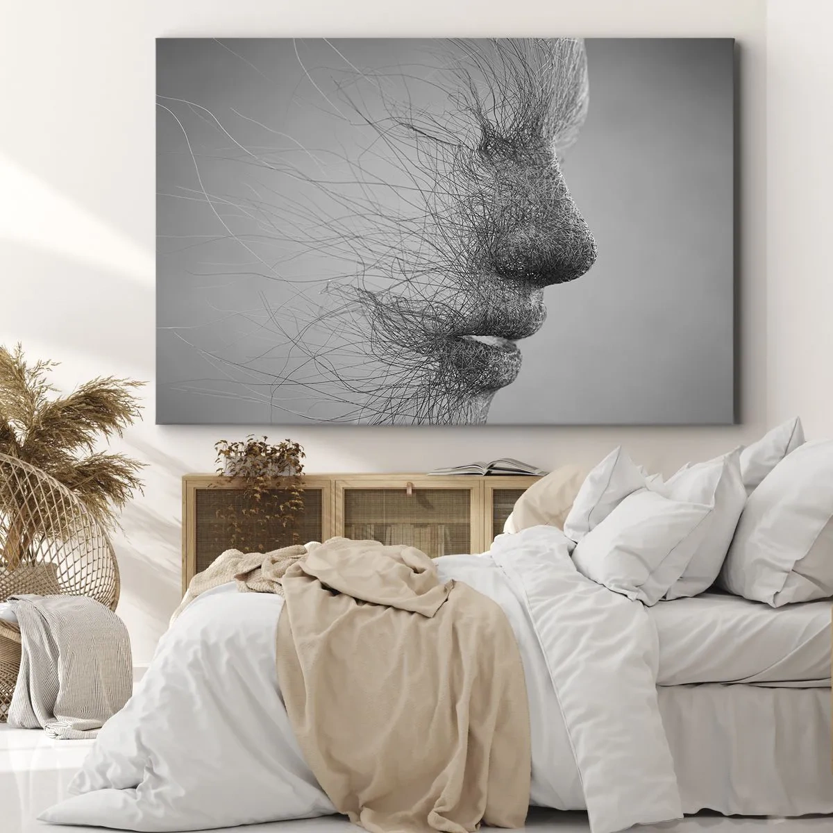 Canvastavla - Bild på duk - Konstnärlig ansiktsprofil skapad med fina linjer - 70x50cm - Vindens ande - Modern väggdekoration för vardagsrum och sovrum ARTTOR