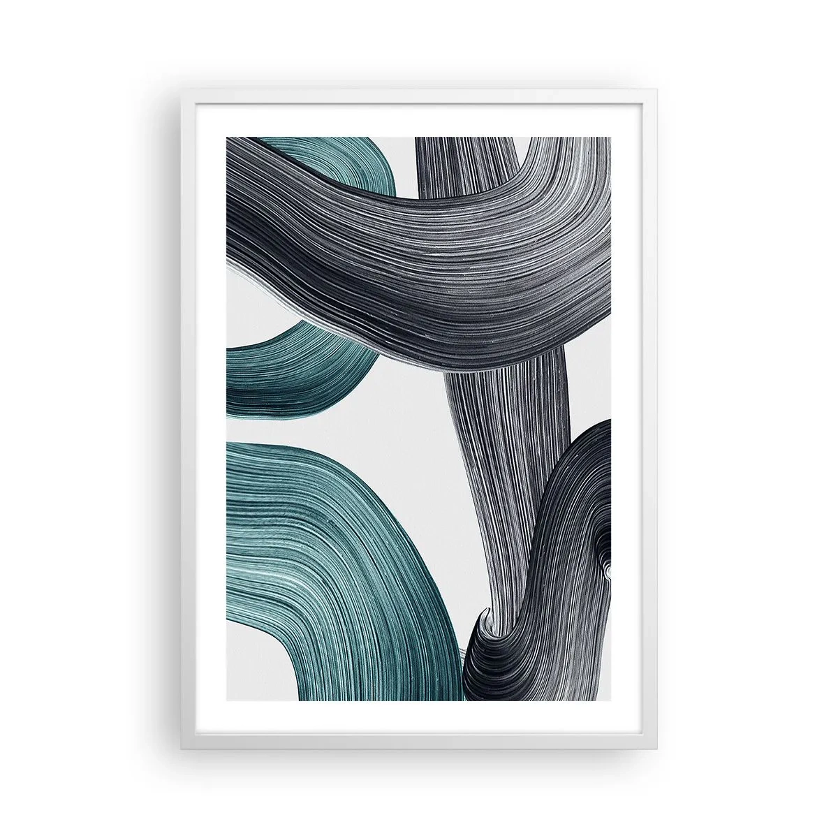 Affisch i vit ram - Smaragd och svarta spår - 50x70 cm