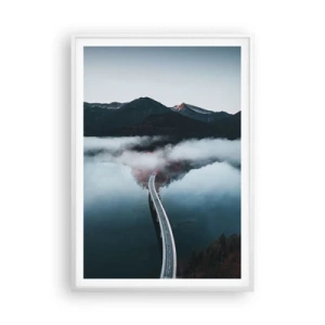 Affisch i vit ram - Över ett vatten som är så slätt som en spegel - 70x100 cm