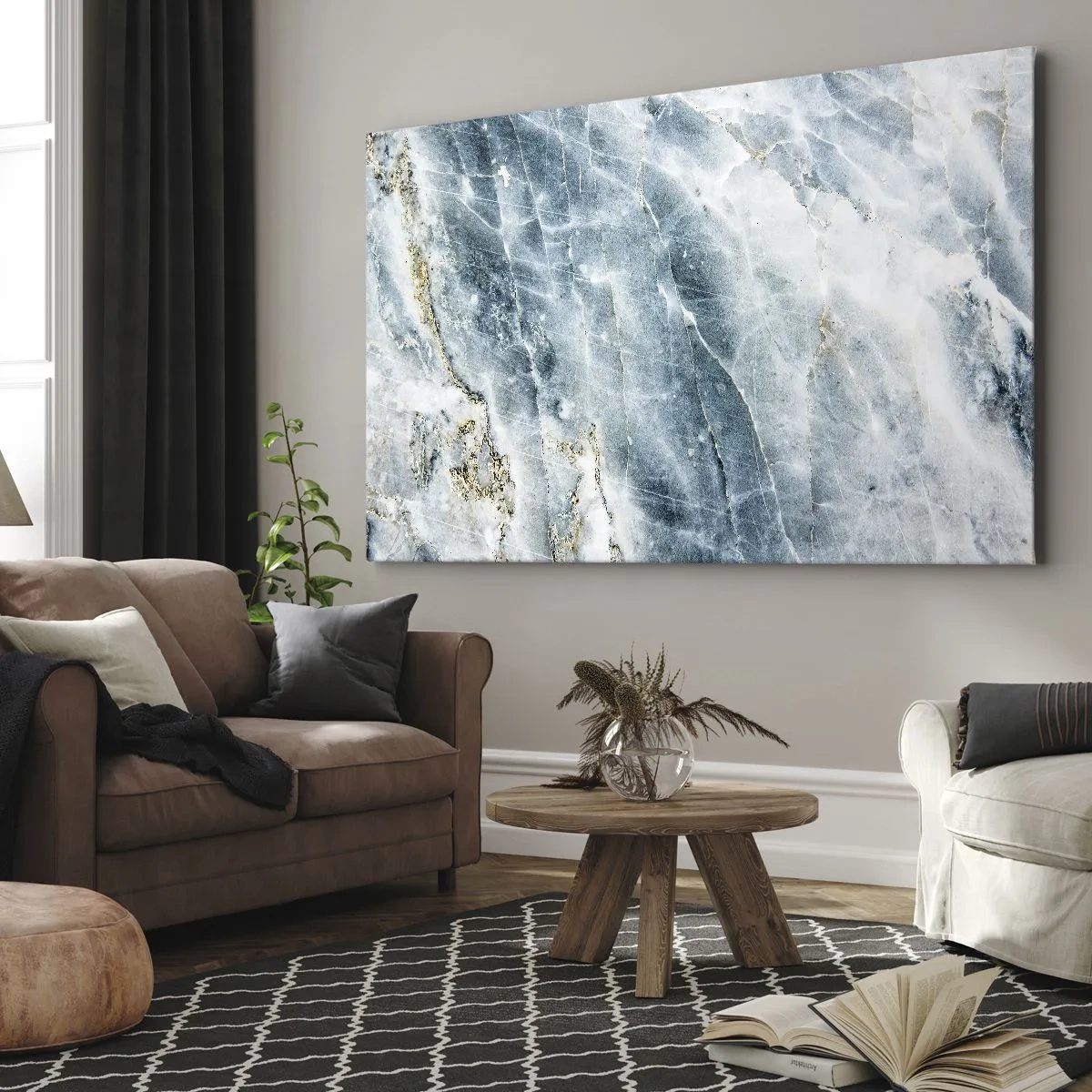 Canvastavla - Bild på duk - Marmorstruktur i nyanser av blått och vitt - 70x50cm - Isvärld - Modern väggdekoration för vardagsrum och sovrum ARTTOR