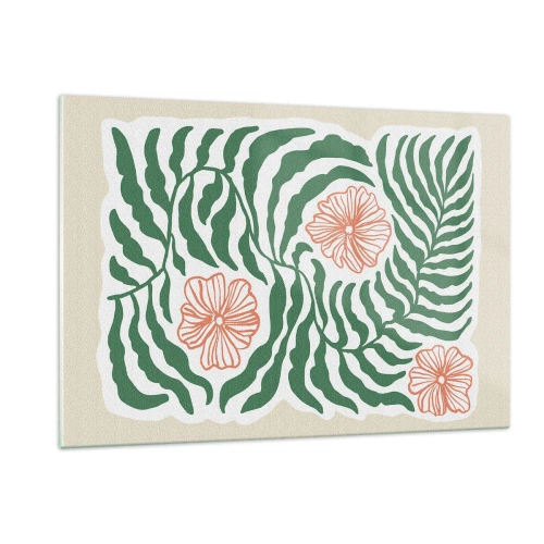 Glastavla - Bild på glas - Blommande i grönt - 120x80 cm