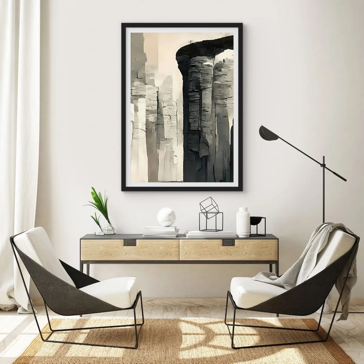 Affisch i svart ram - Monumentala klippformationer i grå nyanser - 50x70cm - Antikens majestät - Modern väggdekoration för vardagsrum och sovrum ARTTOR