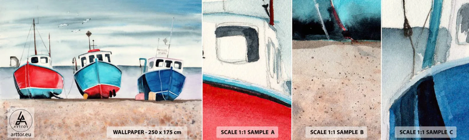 Provbit av självhäftande fototapet Deluxe Sticker - Redo för fångst - Nautisk, Seaside, Fiske Cutters - 100x30 cm