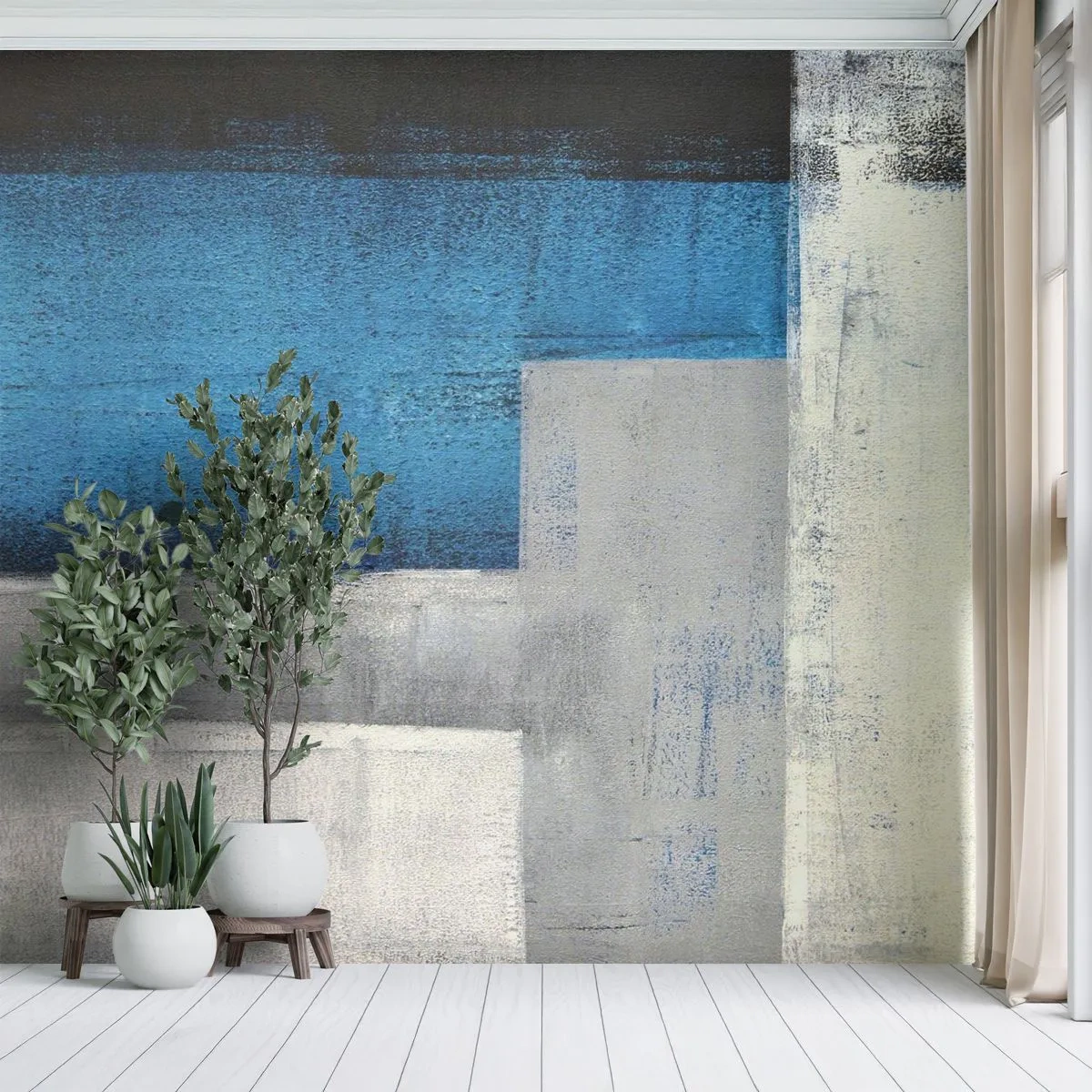 Fototapet Standard Eco - Poetisk komposition av grått och blått - Abstraktion, Bit, Målning - 350x256 cm