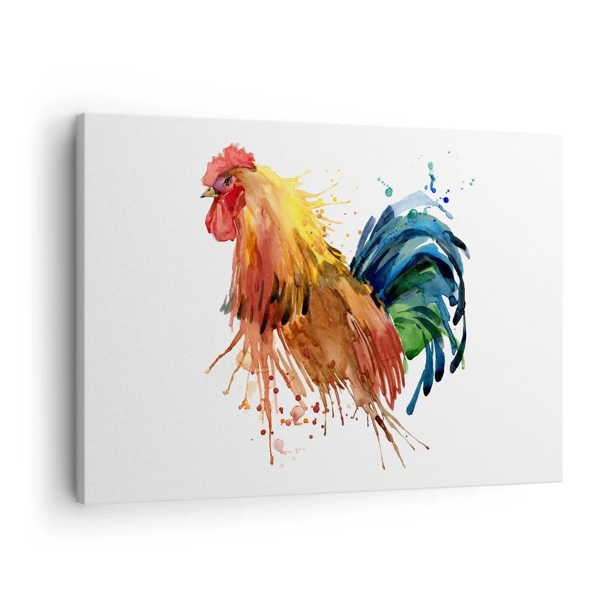 Canvastavla - Bild på duk - Färgglad tupp i akvarellstil - 70x50cm - Kungliga kläder, kunglig stolthet - Modern väggdekoration för vardagsrum och sovrum ARTTOR
