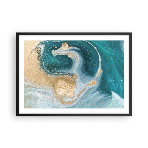 Affisch i svart ram - Guld- och turkosvirvel - 70x50 cm