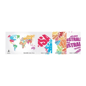 Provbit av självhäftande fototapet Deluxe Sticker - Jag vill lära känna alla - Världskarta, Grafik, Kontinenter - 100x30 cm