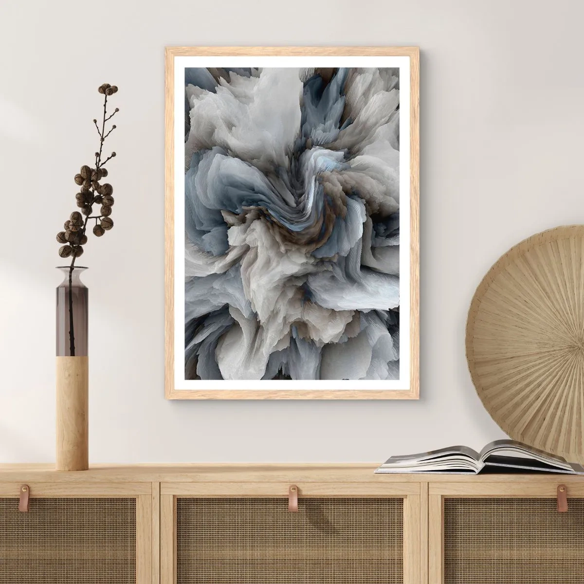 Affisch i ram av ljusek - Sten och blomma - 70x100 cm